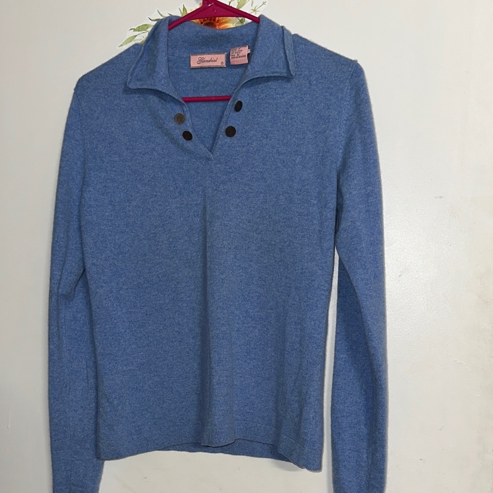 Blue Sweater with Button Detail